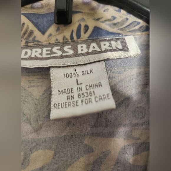 Dressbarn L Gray Blue Shrtslv Floral Print Striped Button Up Women Blouse Shirt - Picture 2 of 7